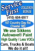 Service First Collision Repair - Cars - Trucks and Boats.  We do 
it all!  Proudly using Sillens Autowave Paint - We've gone green!